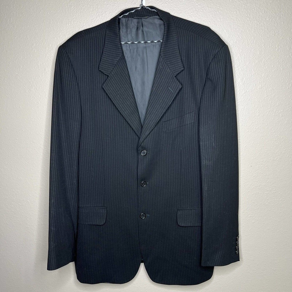 Bios Gold Collection Men's Black Pinstripe Wool Single Breasted Blazer Sz 44L